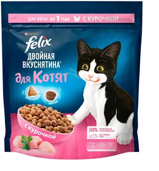 Сухой корм Felix Двойная Вкуснятина для котят c курицей, 600 г