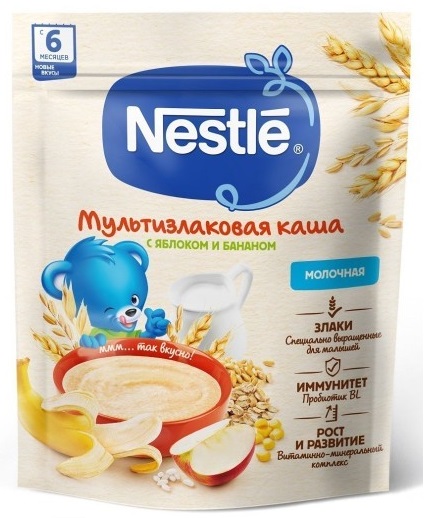 Сухая молочная мультизлаковая каша Nestle с яблоком и бананом с 6 месяцев 200 г