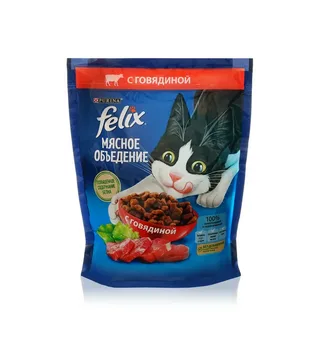 Сухой корм Felix Мясное объедение для взрослых кошек с говядиной, 600 г