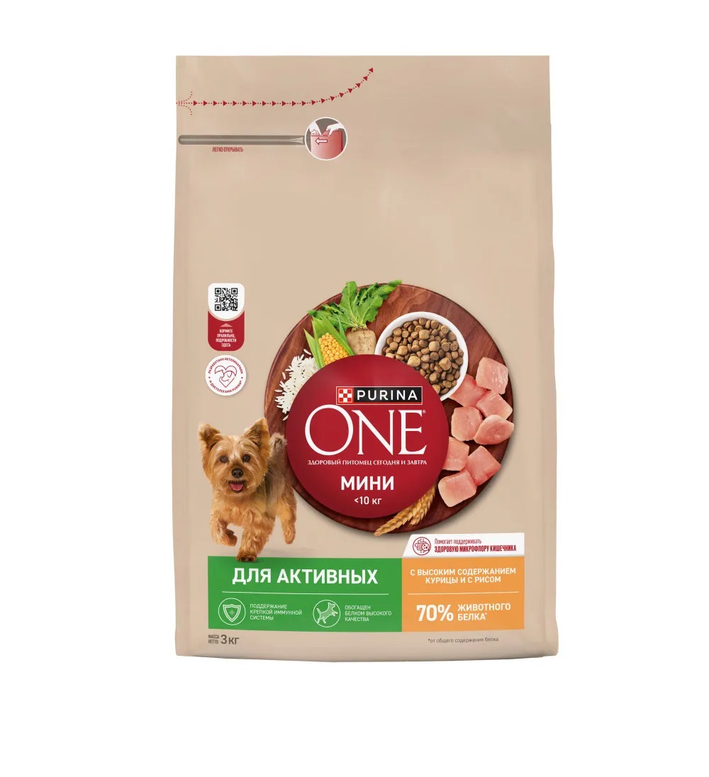 Сухой корм Purina ONE МИНИ для взрослых собак мелких пород с говядиной и с рисом, 3 кг