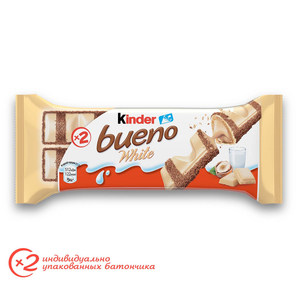 Вафельный батончик Kinder Bueno White, 39г