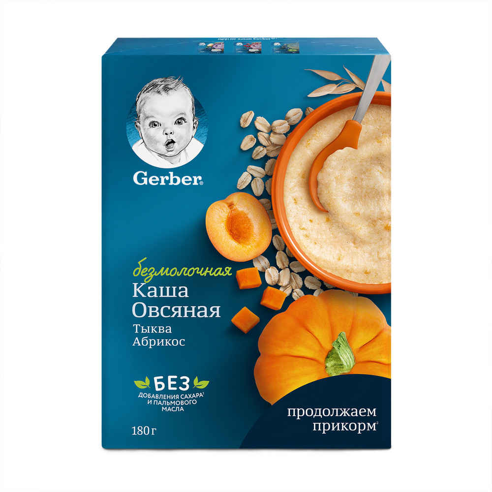 Каша безмолочная овсяная с тыквой и абрикосом Gerber, 180 г