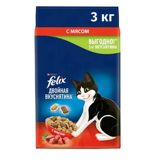 Сухой корм FELIX Двойная Вкуснятина для кошек с мясом 3 кг