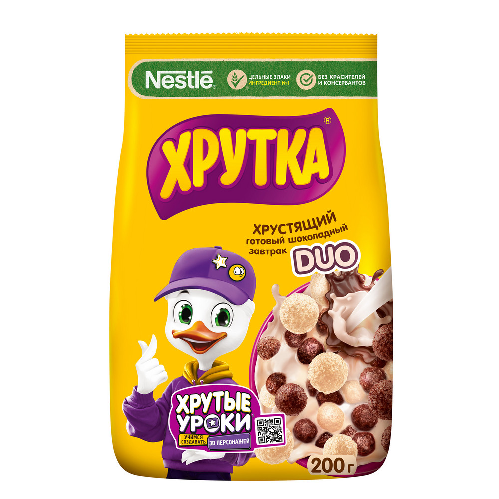 Готовый шоколадный завтрак ХРУТКА DUO, обогащенный кальцием, 200гр