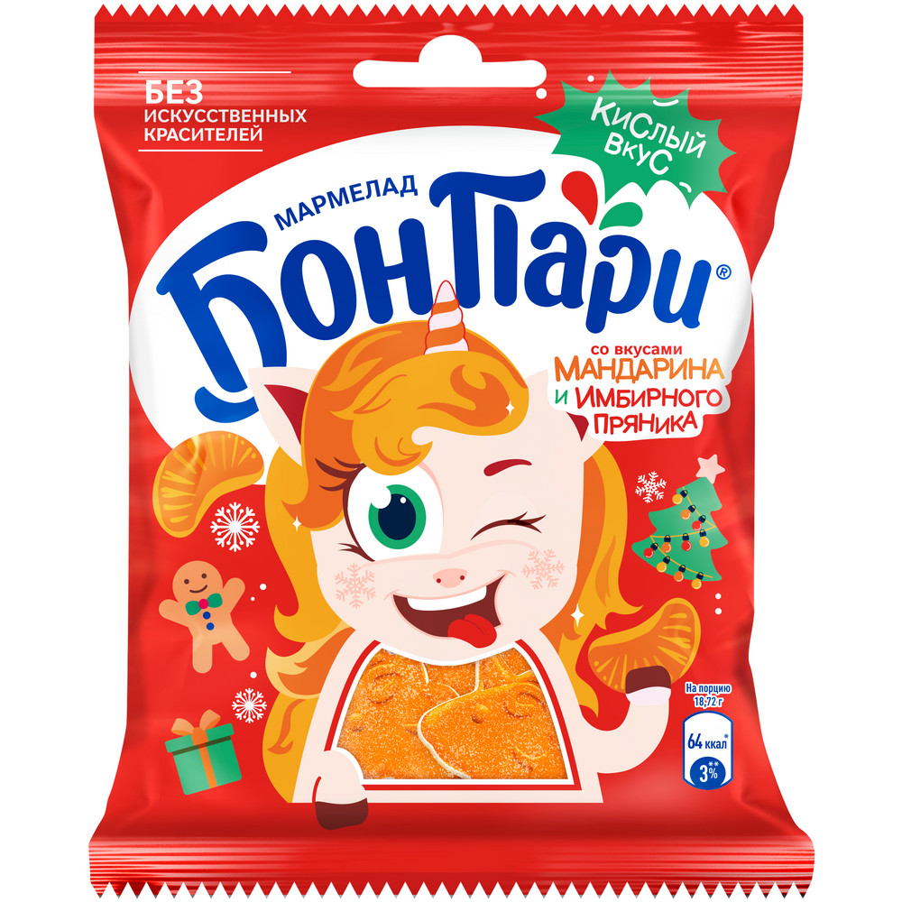 "Мармелад жевательный  ¶БОН ПАРИ Новогодний микс со вкусами мандарина и имбирного пряника,100гр"