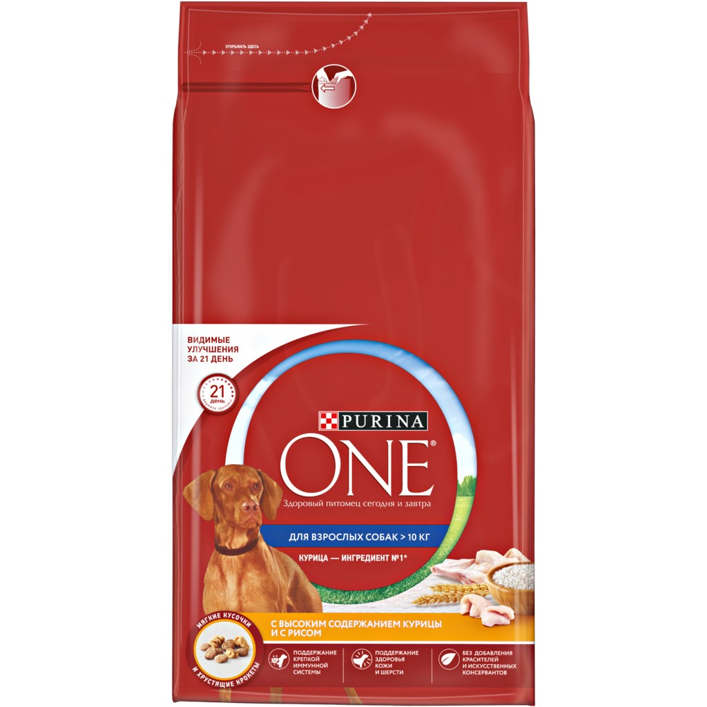 Сухой корм Purina One для взрослых собак средних и крупных пород с курицей и рисом, 1.8 кг