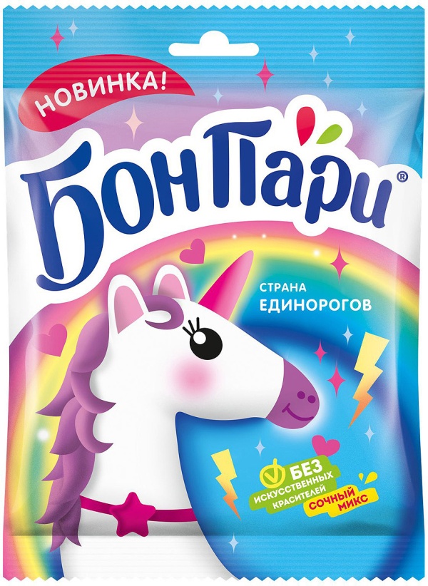 Жевательный фигурный мармелад Бон Пари Страна Единорого со вкусом фруктов 100 г