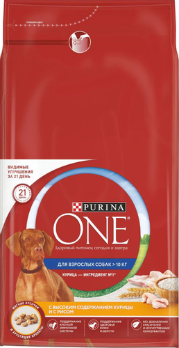 Сухой корм Purina One для взрослых собак средних и крупных пород с высоким содержанием курицы и риса, 10 кг