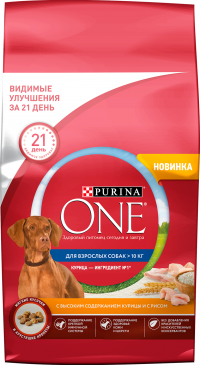 Сухой корм Purina One для взрослых собак средних и крупных пород с высоким содержанием курицы и с рисом, 10 кг