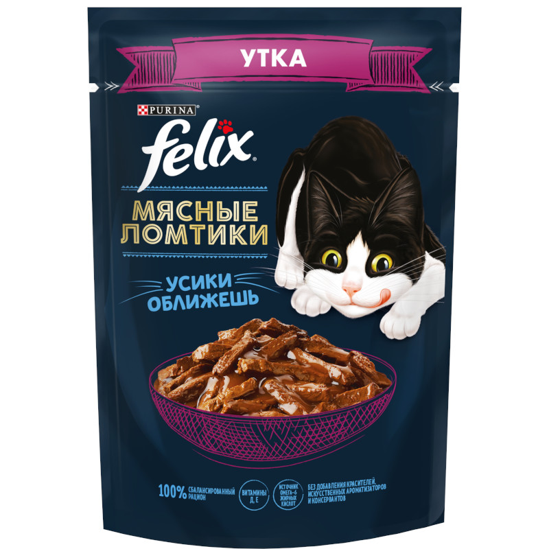 Влажный корм Felix Мясные Ломтики с уткой, 75 г