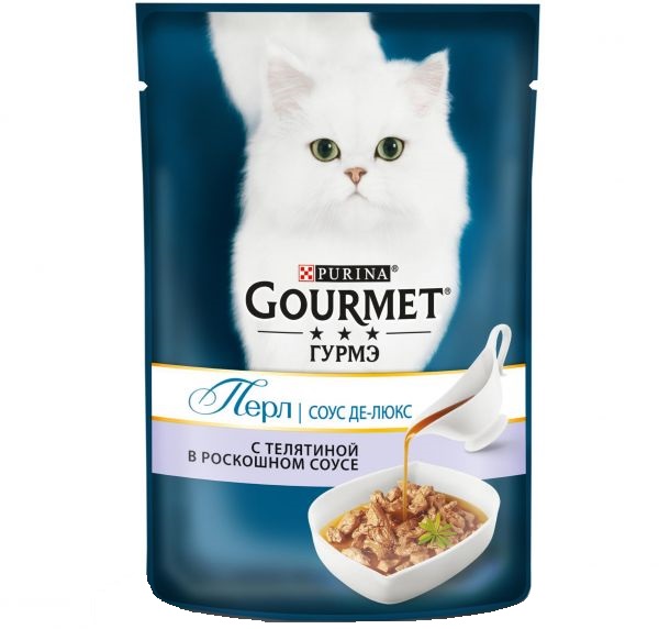 Влажный корм Gourmet Перл Соус для кошек Де-Люкс с телятиной в роскошном соусе, 75 г