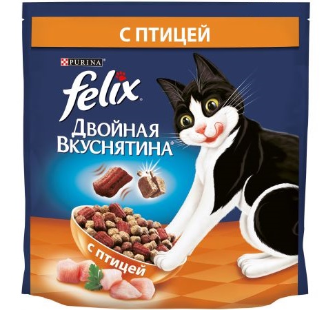 Сухой корм Felix Двойная вкуснятина для кошек с птицей, 1,3 г