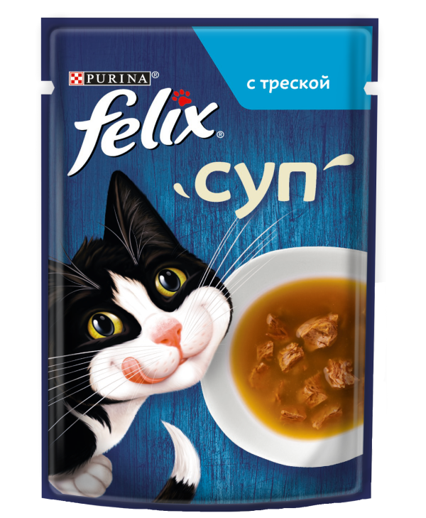 Влажный корм Суп для взрослых кошек Felix с треской 48 г