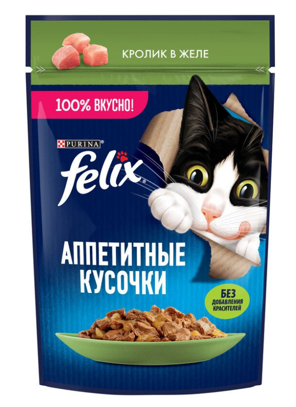 Влажный корм Felix Аппетитные Кусочки для кошек с кроликом, 75 г