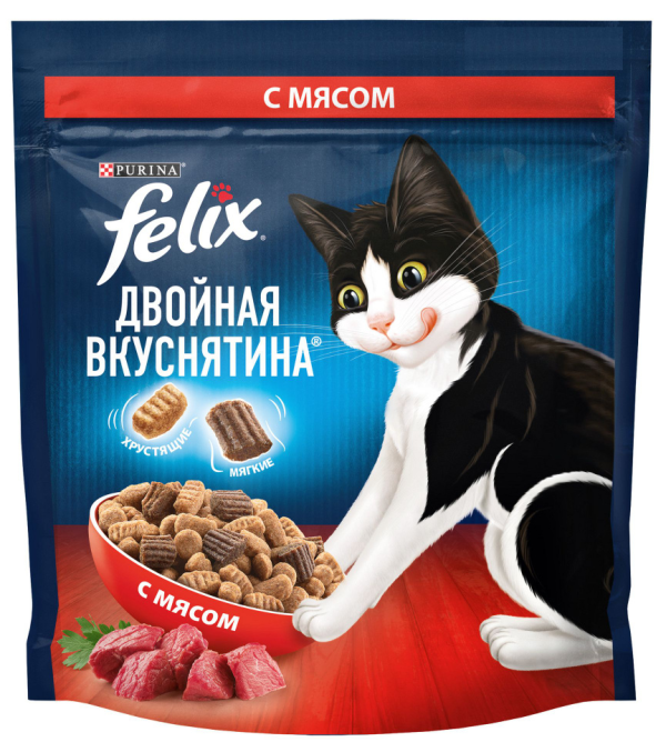 Сухой корм Felix Двойная вкуснятина для кошек с мясом, 10 кг