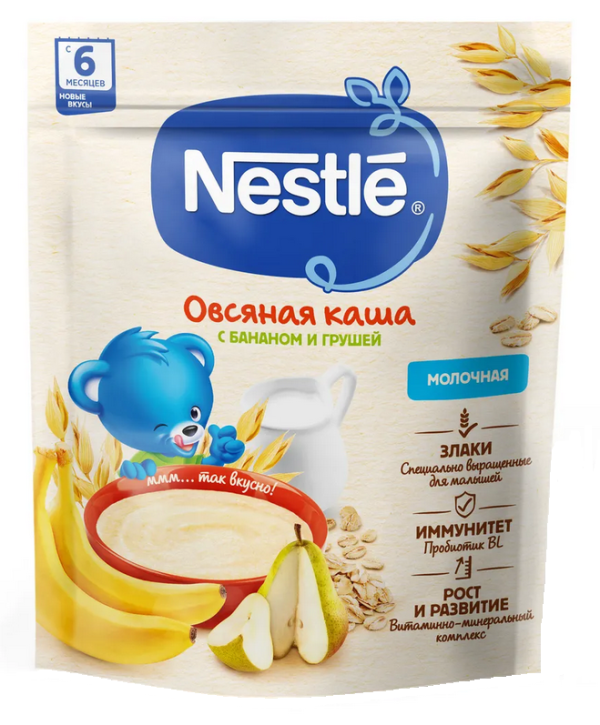 Сухая молочная овсяная каша Nestle с грушей и бананом с 6 месяцев 200 г