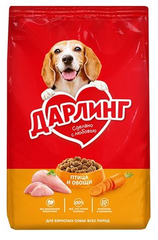 Сухой корм для собак Дарлинг Птица и овощи 2000 г