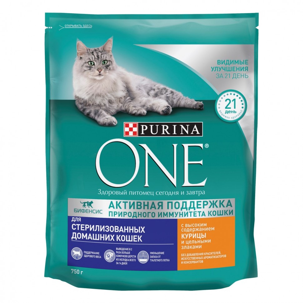 Сухой корм Purina ONE для домашних стерилизованных кошек и котов, курица, 750г